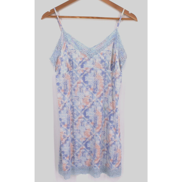 Y2K Babydoll Mini Slip Dress Lace Trim Pastel Paisley Fairy‎ Coquette 90s Size S - Picture 1 of 9